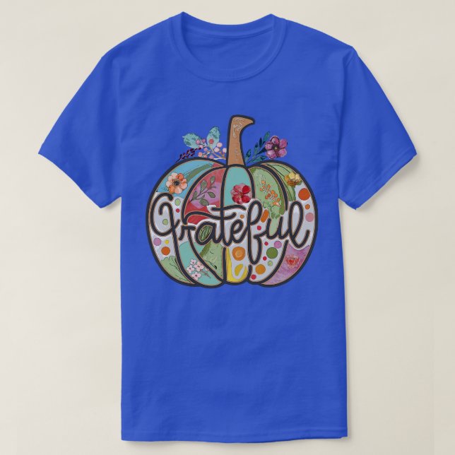 Camiseta Grateful Pumpkin Fall Flower Country Hippie Art (Frente do Design)