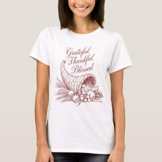 Camiseta Grateful Thankful Blessed Cornucopia Line Art