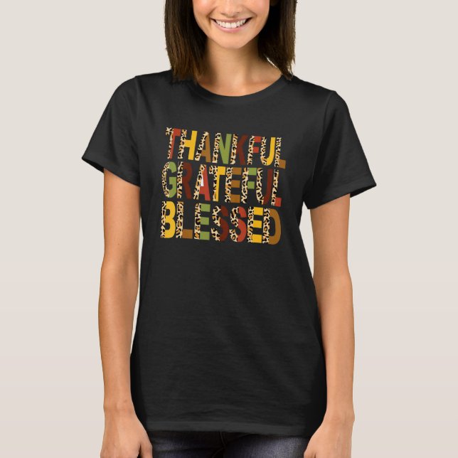 Camiseta Grateful Thankful Blessed Leopard Thanksgiving Day (Frente)