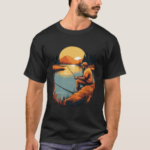 Camiseta Grático Cênico do Pescador no Pôr do Sol Retro