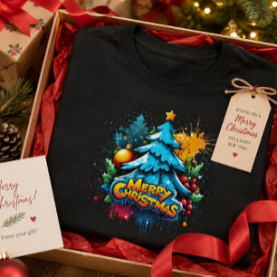 Camiseta Grático Colorido de Árvore de Natal Festiva Unisex