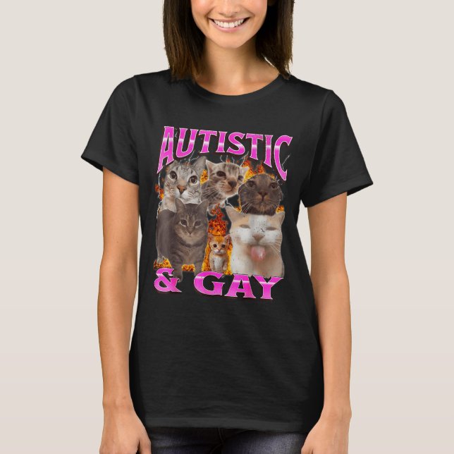 Camiseta Grático de Bootleg de Meme de Gato Engraçado Autis (Frente)