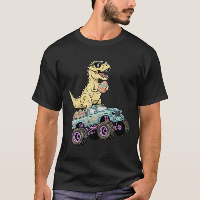 Camiseta Grático de Caminhão Monstro T Rex de Páscoa para C (Frente)