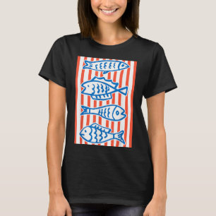 Camiseta Grático de Mercado de Frutos do Mar Costeiro Peixe