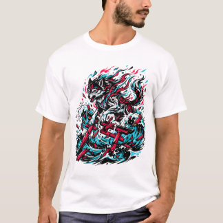 Camiseta Grático do Espírito Lobo Japonês Neo Tradicional