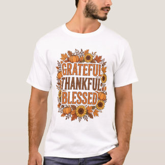 Camiseta Gratidão Abençoado Tipografia de Outono