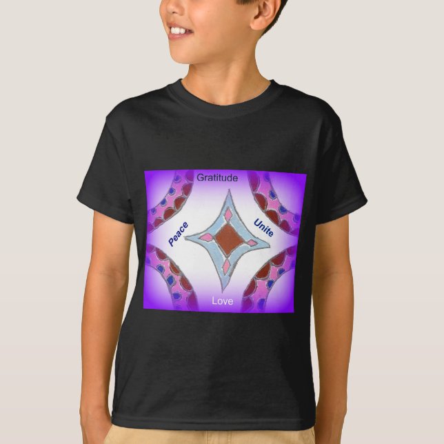Camiseta "Gratidão Paz Amor Unir" Mandala Art Impressão (Frente)