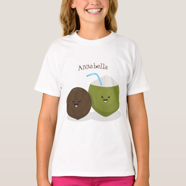 Camiseta Grátis feliz desenho animado de coconuts kawaii (Frente)