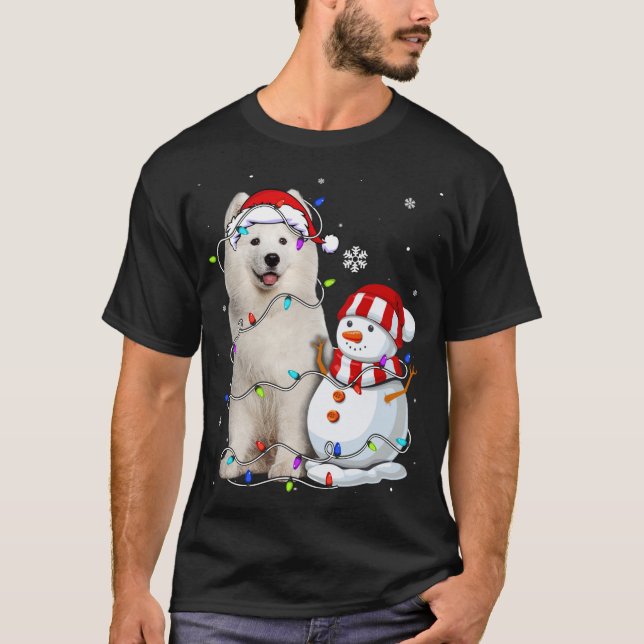 Camiseta Grátis Samoyed Santa Hat Natal Light Xmas (Frente)