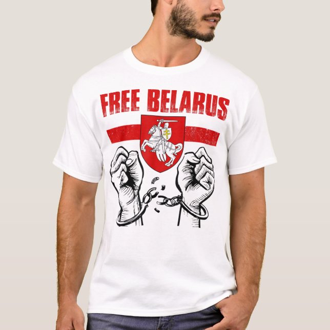 Camiseta GRATUITA BIELORRÚSSIA Pogonya Belarus Bandeira Whi (Frente)