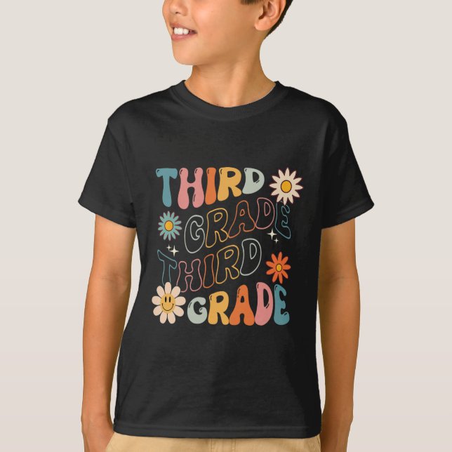Camiseta Grau Groovy De Volta Para Estudante Da Equipe Da E (Frente)