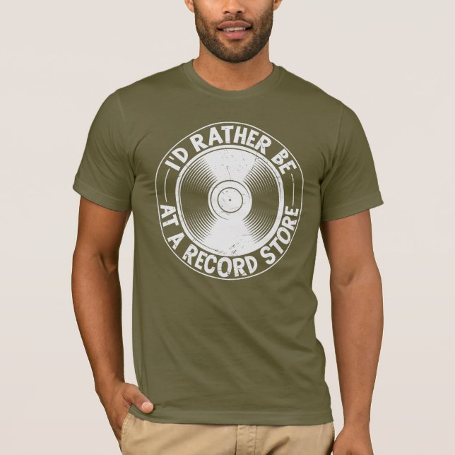 Camiseta Gravar álbum como uma loja de discos engraçados (Frente)