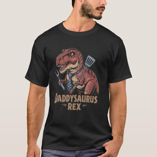 Camiseta Gravata Daddysaurus Rex Churrasco Dinossauro e Fer (Frente)