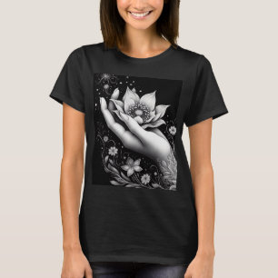 Camiseta Grave de Mão Botânica com Pétalas Caindo em Tela
