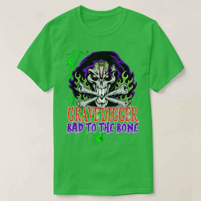 Camiseta Grave Digger Bad to Bone monster jam túmulo (Frente do Design)