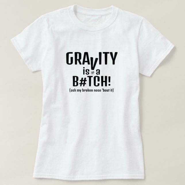 Camiseta Gravidade e quedas - piada v1 (Frente do Design)