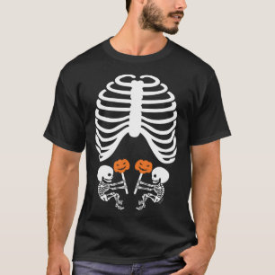 Camiseta Gravidez de Raio X Halloween Esperando Gêmeos