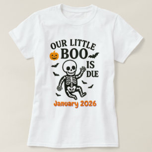 Camiseta Gravidez Halloween Anúncio de bebê Boo Está Vindo