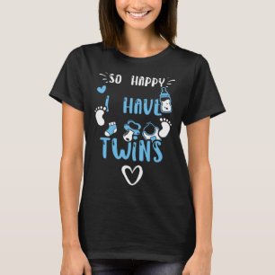 Camiseta Gravidez Tão Feliz Que Tenho Ditos De Bebê Gêmeos