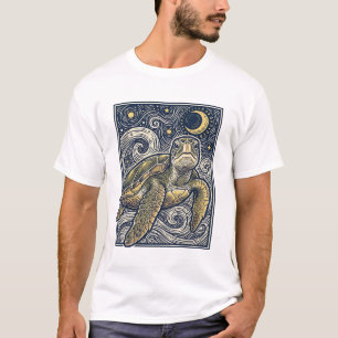 Camiseta Gravura Antiga Tartaruga Marinha Noite Estrelada