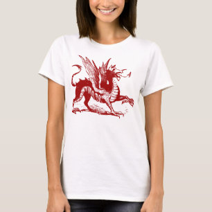 Camiseta Gravura do dragão - vermelho do rubi