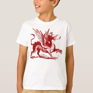 Camiseta Gravura do dragão - vermelho do rubi