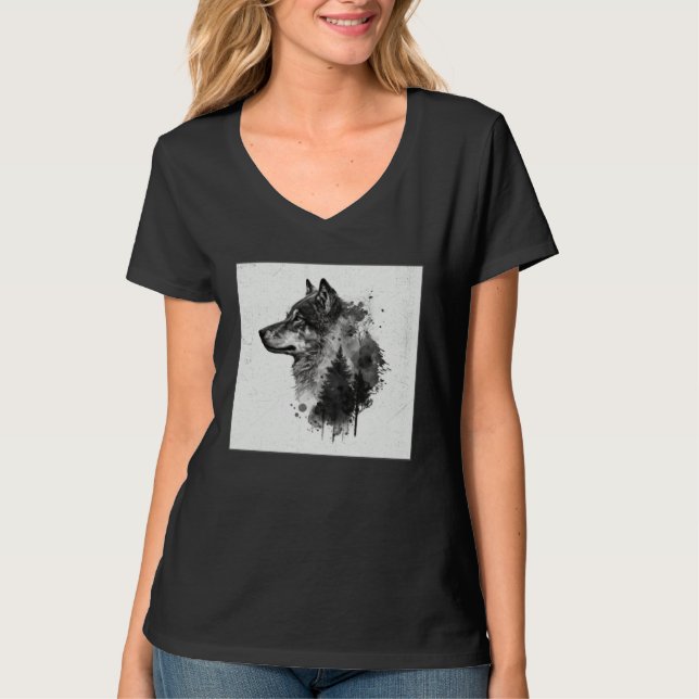 Camiseta Gray Wolf Paint Splatter Warrior Wild Animal Uniqu (Frente)