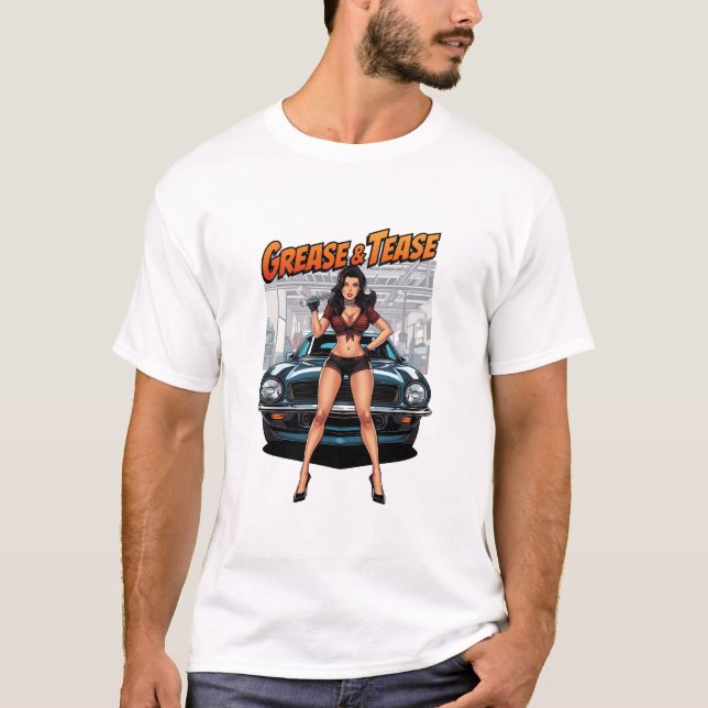 Camiseta Grease & Tease – Hot Rod Pin-Up Girl (Frente)