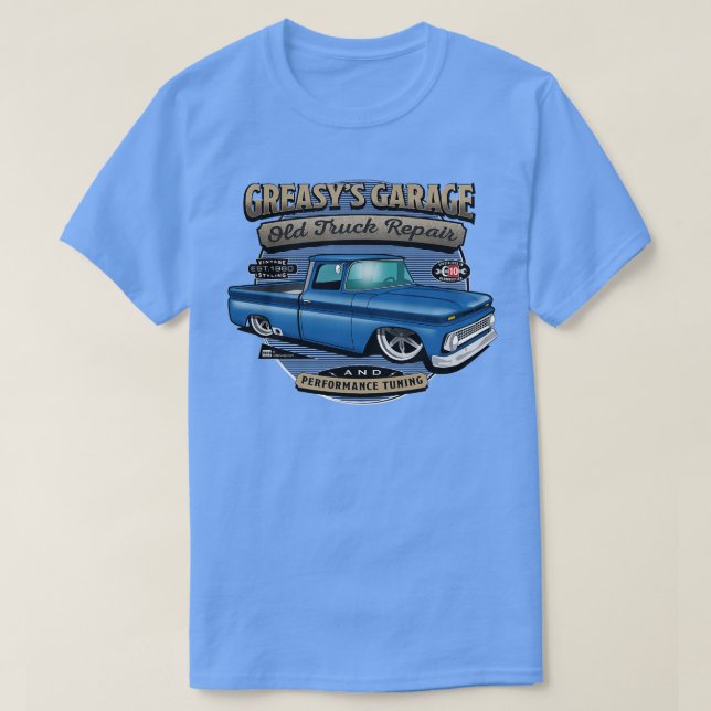 Camiseta Greasys Garage Blue Design (Frente do Design)
