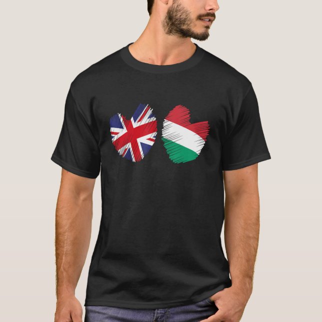 Camiseta Great Britain Hungary Heart UK Flag Hungarian Flag (Frente)