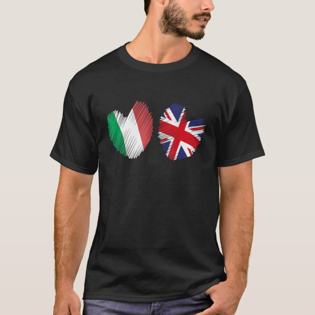 Camiseta Great Britain Italy Heart UK Flag Italian Flag Gru (Frente)