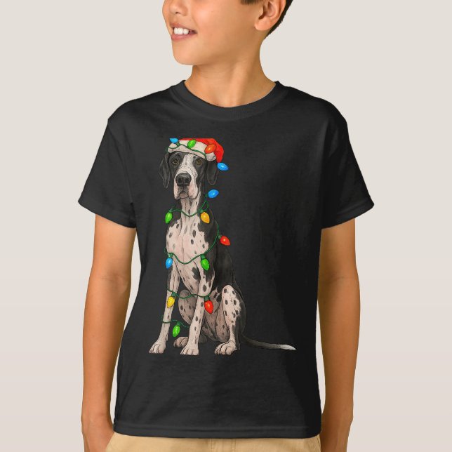 Camiseta Great Dane Christmas Lights Dog Lover Xmas Pajama  (Frente)