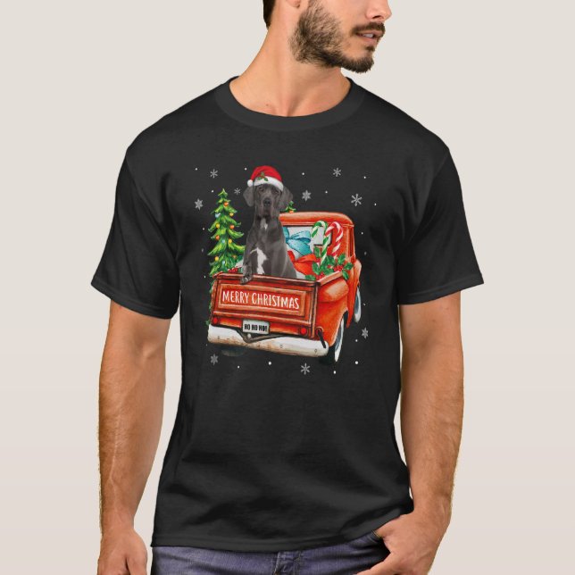 Camiseta Great Dane Dog Ride Red Truck Christmas Dog  Pajam (Frente)