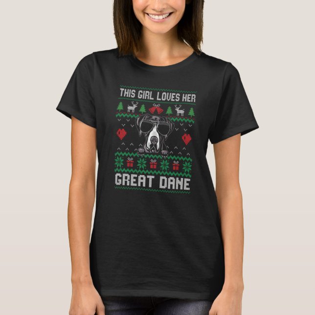 Camiseta Great Dane Girl Cool Ugly Christmas for Dog Mom Pr (Frente)