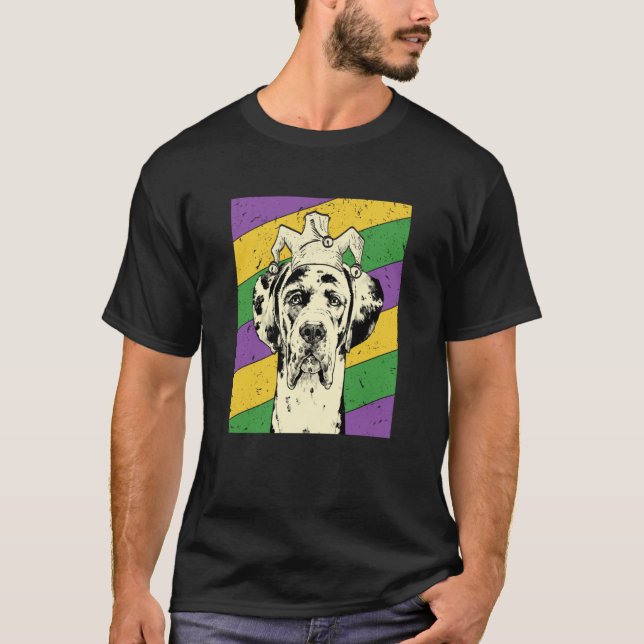 Camiseta Great Dane Jester Mardi Gras Dog Mom or Dad  1 (Frente)