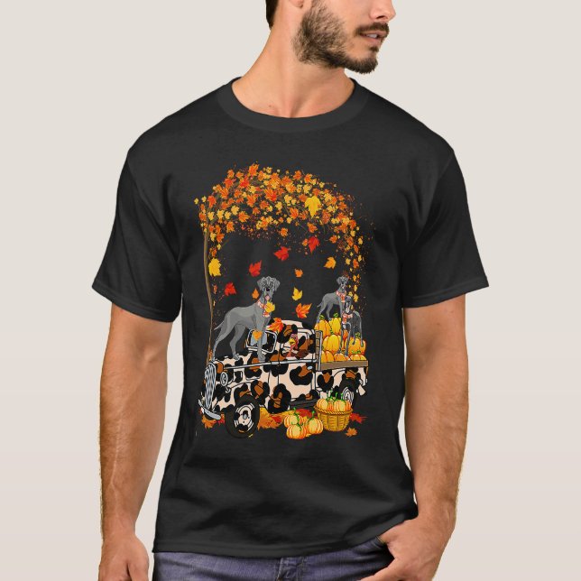 Camiseta Great Dane Riding Leopard Truck Pumpkin Thanksgivi (Frente)