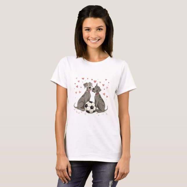 Camiseta Great Dane with soccer ball for Valentine's Day (Frente Completa)
