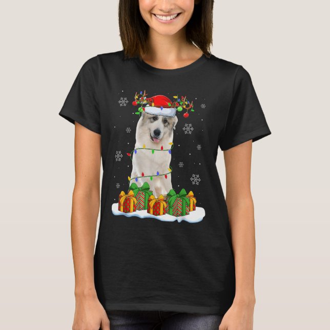 Camiseta Great Pyrenees Dog Christmas Lights Santa Pet Dog  (Frente)
