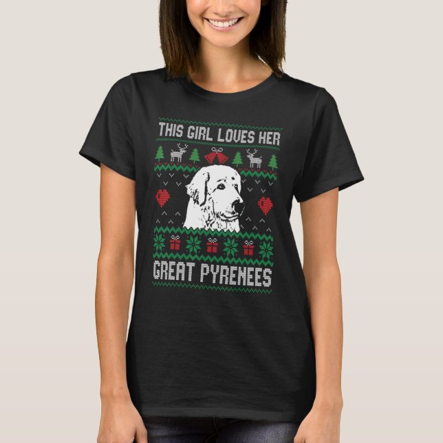 Camiseta Great Pyrenees Girl Cool Ugly Christmas for Dog Mo (Frente)