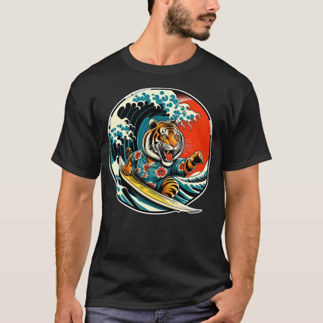 Camiseta Great Wave Kanagawa Bengal Tiger Surfing (Frente)