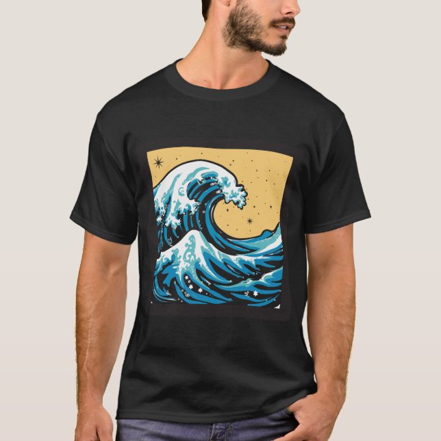 Camiseta Great Wave Under a Yellow Sky. Vector graphic. (Frente)