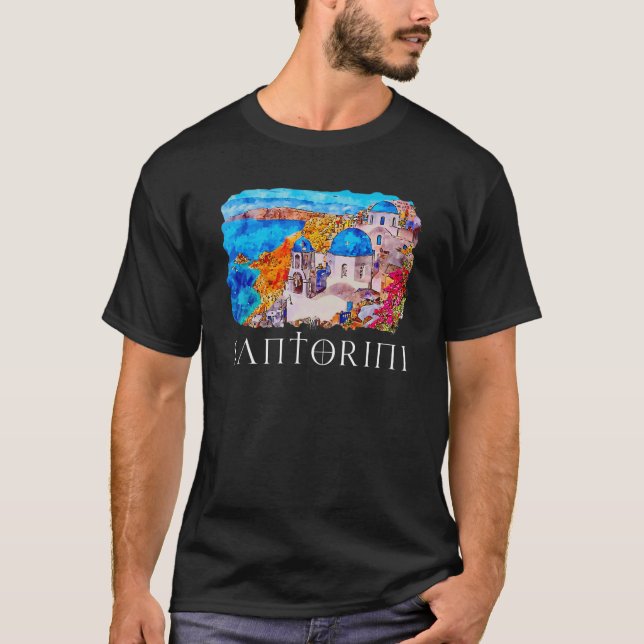 Camiseta Grécia de pintura Santorini Souvenir (Frente)