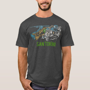 Camiseta Grécia Santorini Homens de Arte Desenhados à Mã