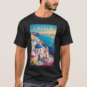 Camiseta Grécia Santorini Ilustração Viagem Art Vintage