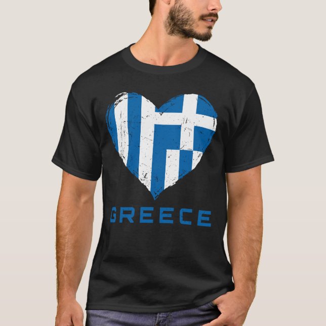 Camiseta Grécia Sinalizador Cardíaco Preto dos Homens (Frente)