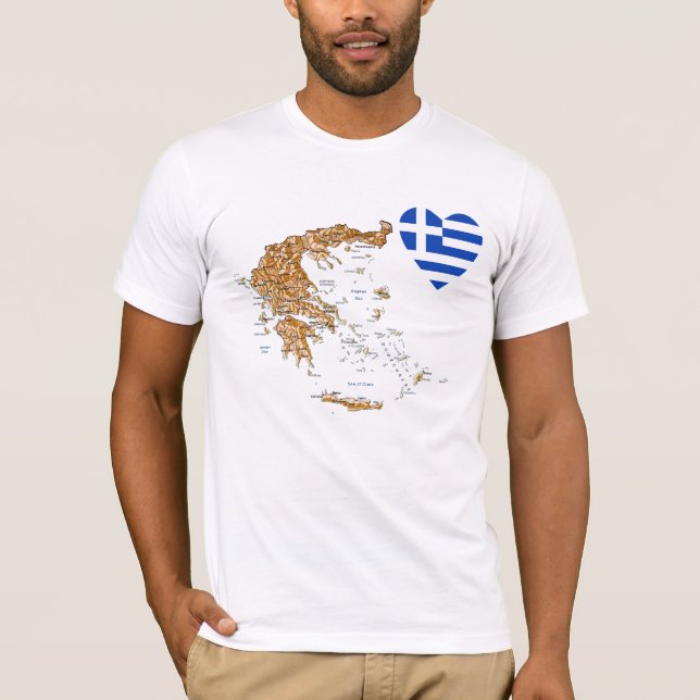 Camiseta Grécia Sinalizador Coração e Mapear T-Shirt (Frente)