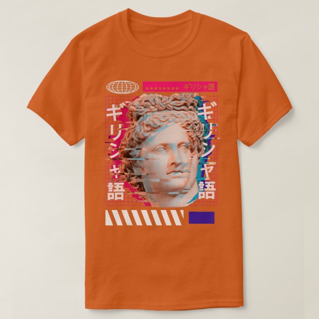 Camiseta Grécia Vaporwave, Estátua Grega Japonesa Adonis (Frente do Design)