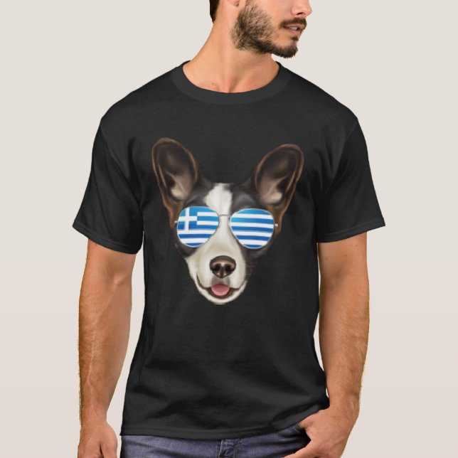 Camiseta Greek Flag Cardigan Welsh Corgi Dog Greece Pocket (Frente)