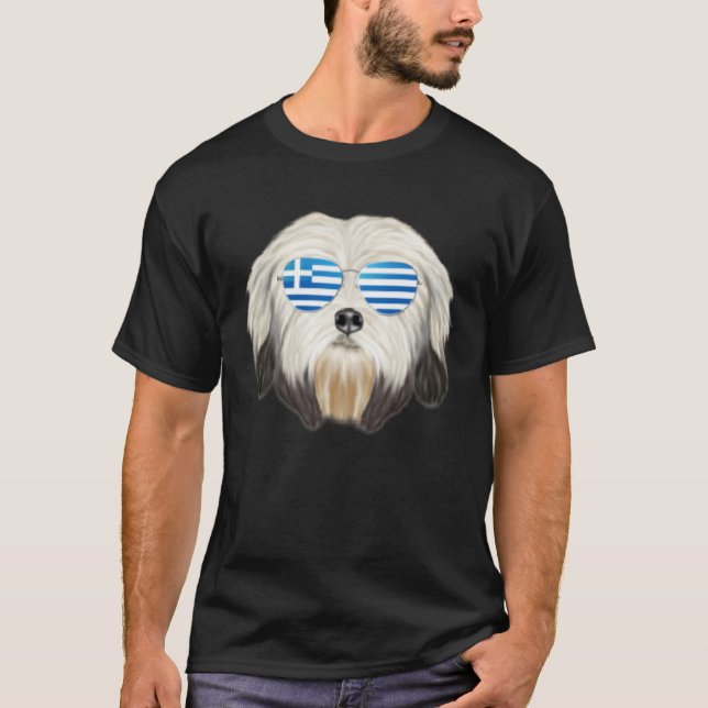 Camiseta Greek Flag Lowchen Dog Greece Pocket (Frente)