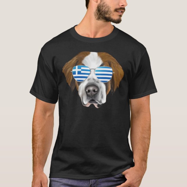 Camiseta Greek Flag St Bernard Dog Greece Pocket (Frente)